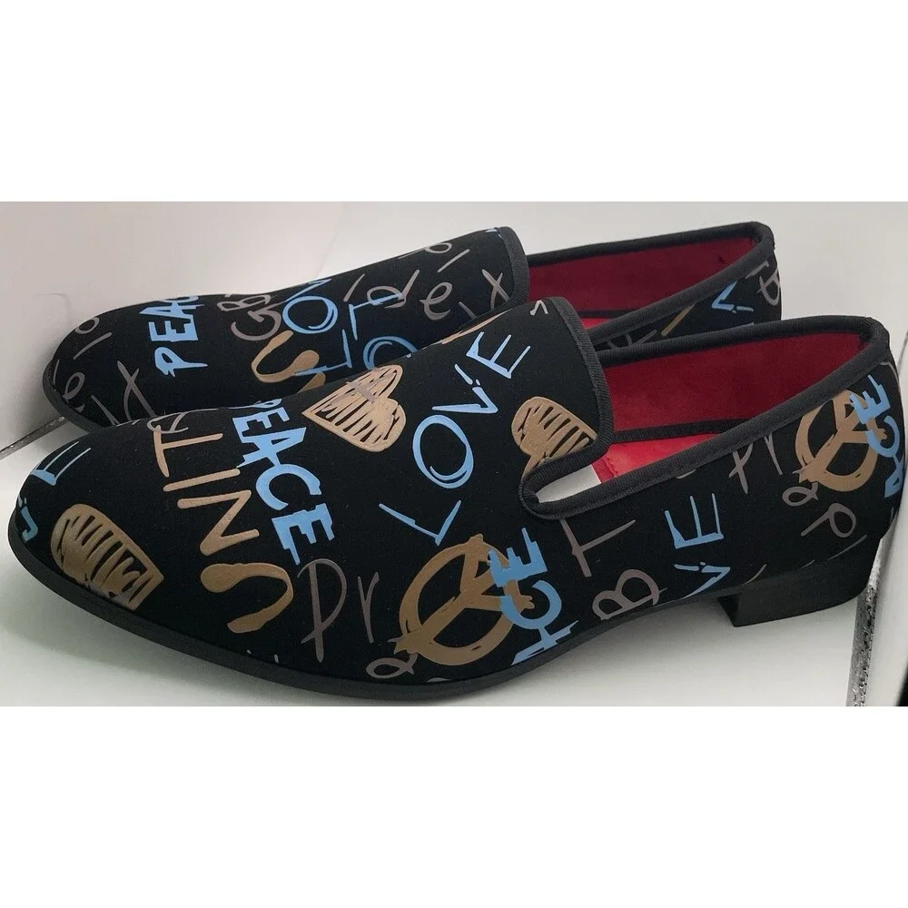 Men’s Party Dress Shoes Black Multicolor Graffiti Meijiana Size 11 - Picture 2 of 6
